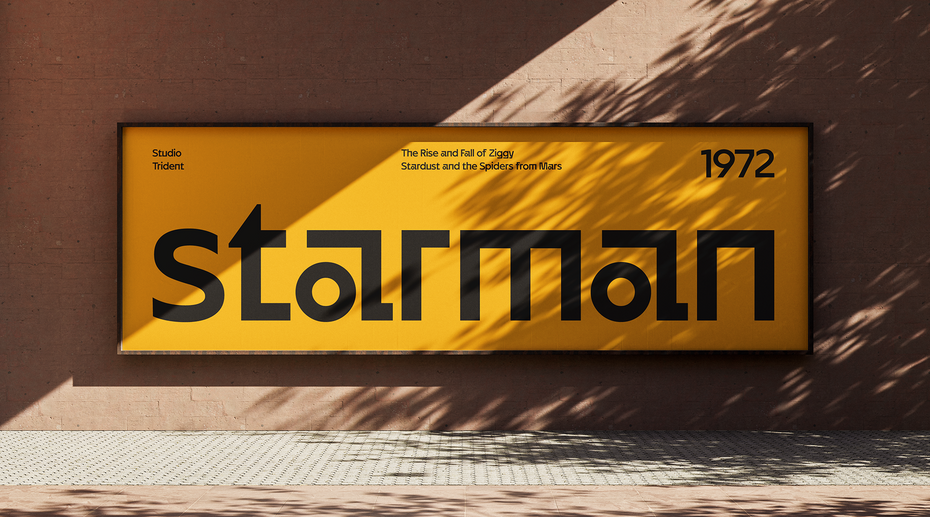 Neue Lunary Font specimen poster featuring the word "Starman" in heavy display weight on yellow background