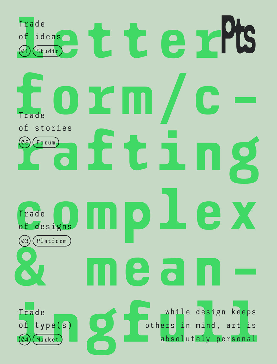 Brau Mono monospaced slab serif typeface specimen demonstrating typewriter-style terminals and editorial mono layout, with manifesto text "Letterform crafting complex & meaningful" annotated with numbered studio, forum, platform, and market labels